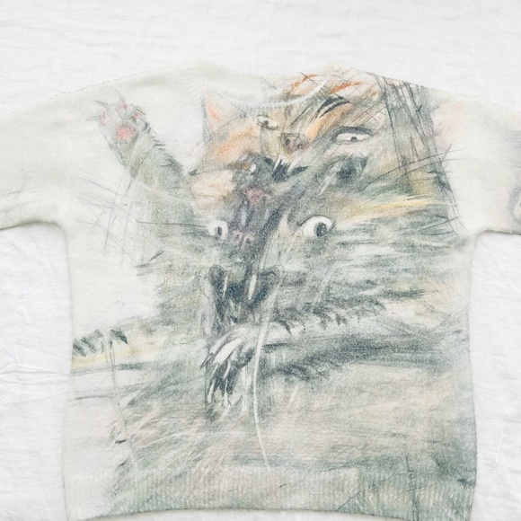 Cat Sweater All Over Print Kitty Cat Loose Pullover Sweater Large - Picture 6 of 10